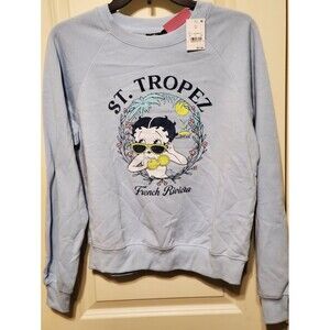 Betty Boop St. Tropez French Riviera Blue Crewneck Sweatshirt  Size XS - NWT